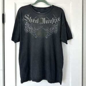 Rut Junkie Y2K Affliction-Style Grunge Skater‎ T-Shirt Large Shed Junkie Grey
